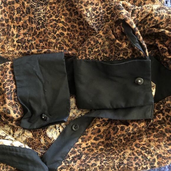 Vintage Richard Malcolm Black Unlined Mesh Lace Button Front Long Sleeve Blouse - Picture 10 of 13